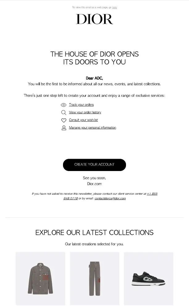 Dior Email - Thank you for signing up for the Dior newsletter